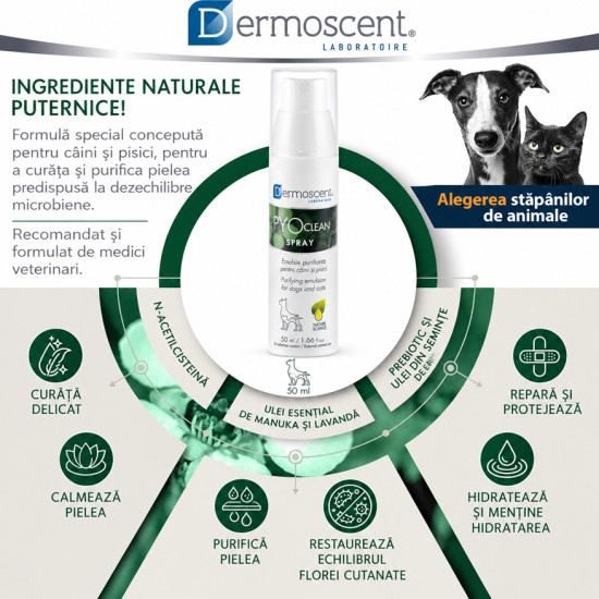 Dermoscent PYOclean Spray, spray dermatologic caini si pisici, 50 ml